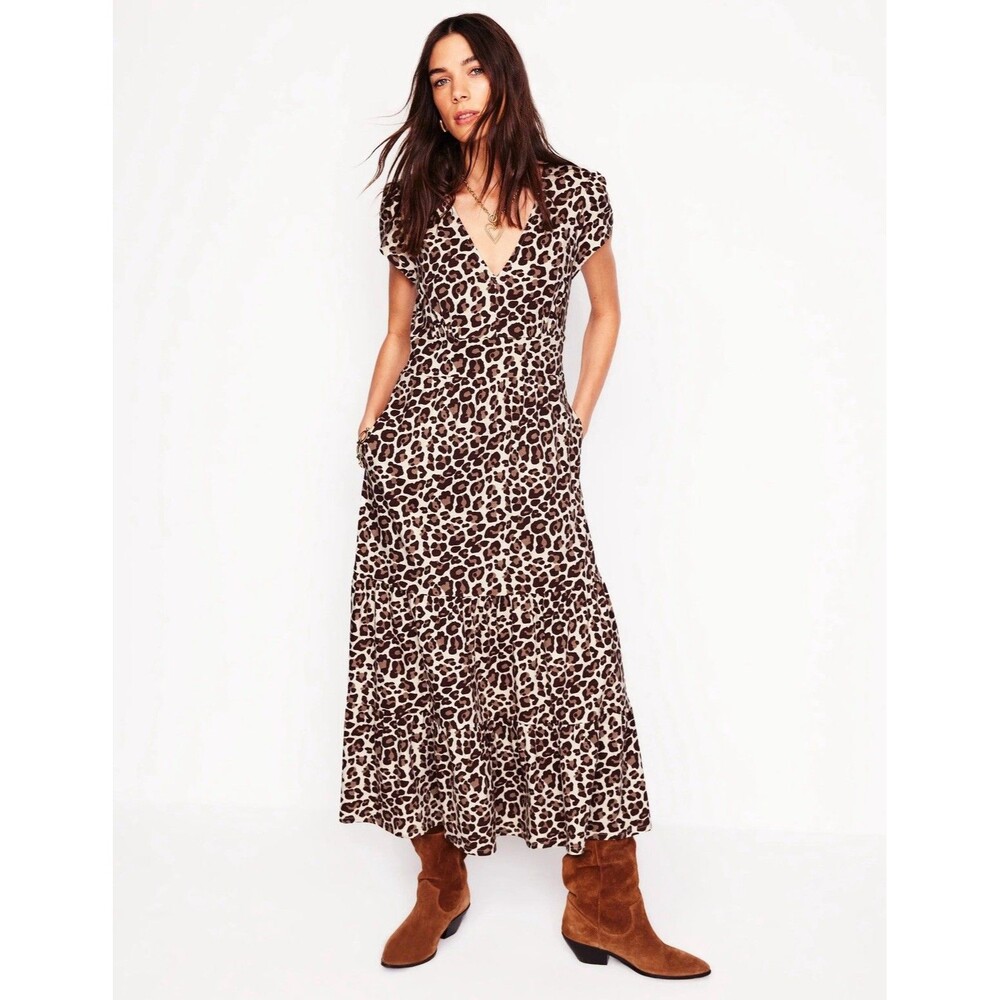 Boden Leopard Print Eloise Tiered Jersey Dress 6 NWOT Flattering Comfy Fall